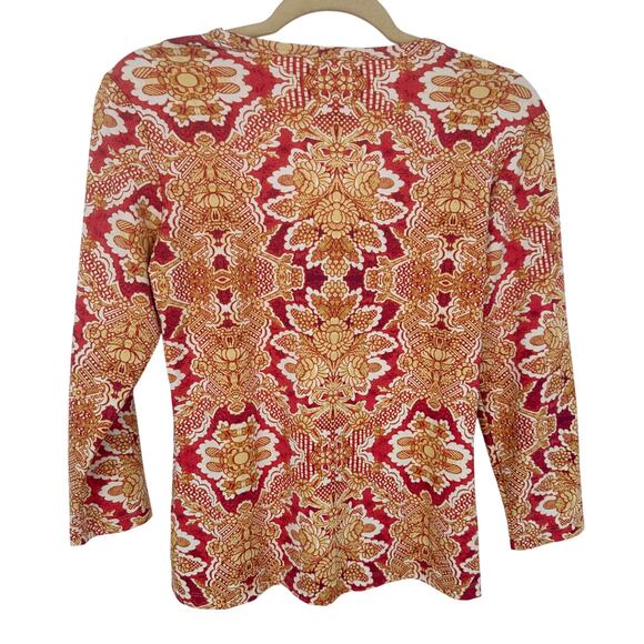 J. McLaughlin Pink and Yellow Floral Blouse 3/4 Sleeve Crewneck Resort Vacay XS - Picture 2 of 7